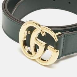 Gucci Dark Green Leather GG Marmont Buckle Belt 95 CM