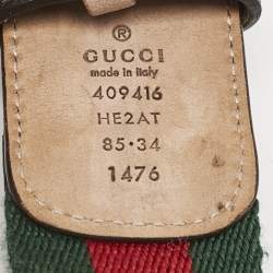 Gucci Brown Leather and Web Canvas GG Marmont Buckle Belt 85 CM
