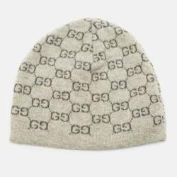 Pre Owned Gucci Grey GG Cashmere Beanie 