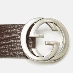 Gucci Brown Leather Interlocking G Buckle Belt 115 CM