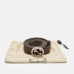 Gucci Brown Leather Interlocking G Buckle Belt 115 CM