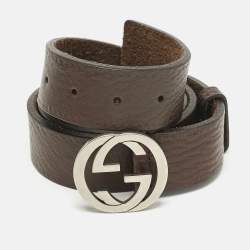 Gucci Brown Leather Interlocking G Buckle Belt 115 CM