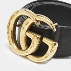 Gucci Black Leather Double G Buckle Belt 85CM