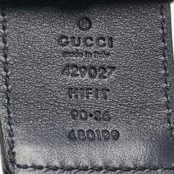 Pre Owned Gucci Red/Blue Web Canvas and Leather Bee Plague Buckle Belt 90CM