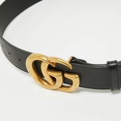 Gucci Black Leather GG Marmont Buckle Belt 75CM