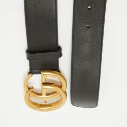 Gucci Black Leather GG Marmont Buckle Belt 75CM