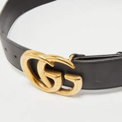 Gucci Dark Brown Leather GG Marmont Buckle Belt 80CM