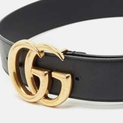 Gucci Black Leather GG Marmont Buckle Belt 70CM