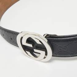 Gucci Black Guccissima Leather Interlocking G Buckle Belt 90 CM