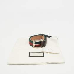 Gucci Brown Leather and Elastic Web Buckle Belt 90CM