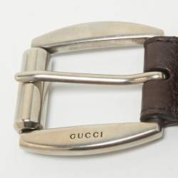 Gucci Brown Leather and Elastic Web Buckle Belt 90CM