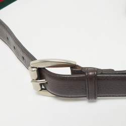 Gucci Brown Leather and Elastic Web Buckle Belt 90CM