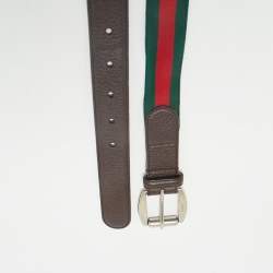 Gucci Brown Leather and Elastic Web Buckle Belt 90CM