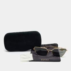 Pre Owned Gucci Black/Gold Tone GG0538S Rectangular Sunglasses