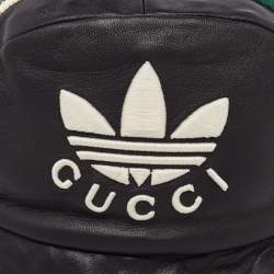 Pre Owned Gucci x Adidas Black Web Trim Leather Bucket Hat S/56 cm
