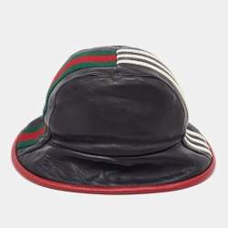 Pre Owned Gucci x Adidas Black Web Trim Leather Bucket Hat S/56 cm