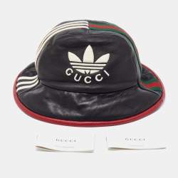 Pre Owned Gucci x Adidas Black Web Trim Leather Bucket Hat S/56 cm