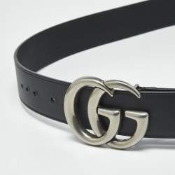 Pre Owned Gucci Black Leather GG Marmont Buckle Belt 95 CM