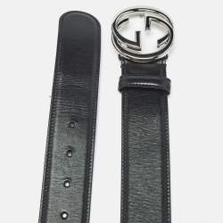 Pre Owned Gucci Black Leather Interlocking G Buckle Belt 90 CM