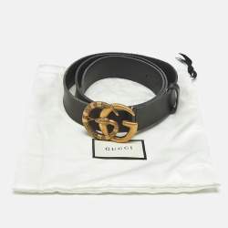 Pre Owned Gucci Black Leather Snake Double G Buckle Belt 100 CM