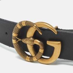 Pre Owned Gucci Black Leather Snake Double G Buckle Belt 100 CM