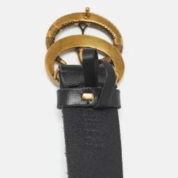 Pre Owned Gucci Black Leather Snake Double G Buckle Belt 100 CM