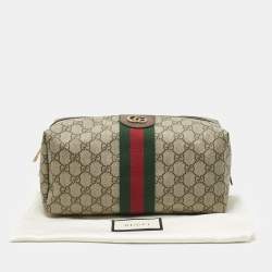 Pre Owned Gucci Beige/Brown GG Supreme Canvas and Leather Medium Savoy Toiletry Case