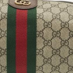 Pre Owned Gucci Beige/Brown GG Supreme Canvas and Leather Medium Savoy Toiletry Case