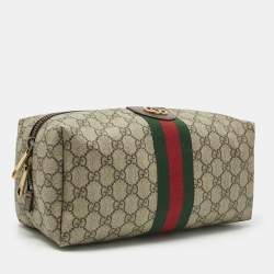 Pre Owned Gucci Beige/Brown GG Supreme Canvas and Leather Medium Savoy Toiletry Case