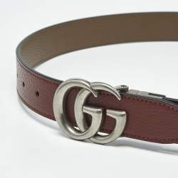 مملوكة مسبقًا Gucci Burgundy/Brown Leather GG Marmont Reversible Belt 75 CM