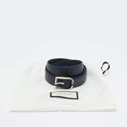 Pre Owned Gucci Navy Blue Microguccissima Leather Buckle Belt 85 CM