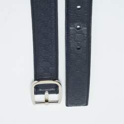 Pre Owned Gucci Navy Blue Microguccissima Leather Buckle Belt 85 CM