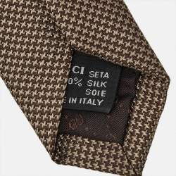 Pre Owned Gucci Brown Houndstooth Pattern Silk Jacquard Tie