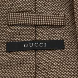 Pre Owned Gucci Brown Houndstooth Pattern Silk Jacquard Tie