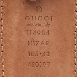 Pre Owned Gucci Black Leather and Web Canvas Interlocking G Buckle Belt 105 CM