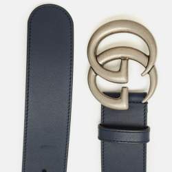Pre Owned Gucci Blue Leather GG Marmont Buckle Belt 100 CM