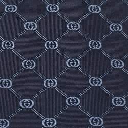 Pre Owned Gucci Navy Blue GG Interlock Pattern Silk Tie