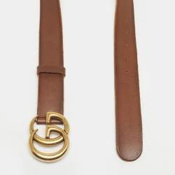 Pre Owned Gucci Brown Leather GG Marmont Buckle Belt 90CM