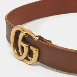 Pre Owned Gucci Brown Leather GG Marmont Buckle Belt 90CM