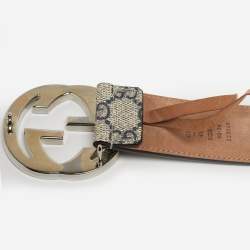 Pre Owned Gucci Navy Blue GG Supreme Canvas Interlocking G Buckle Belt 90CM
