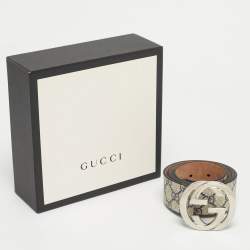 Pre Owned Gucci Navy Blue GG Supreme Canvas Interlocking G Buckle Belt 90CM