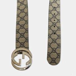 Pre Owned Gucci Navy Blue GG Supreme Canvas Interlocking G Buckle Belt 90CM