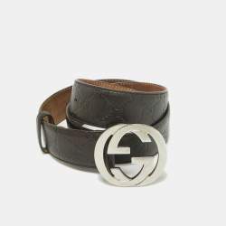 Pre Owned Gucci Brown Guccissima Leather Interlocking G Buckle Belt 90 CM