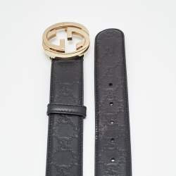 مملوكة مسبقًا Gucci Black Guccissima Leather Interlocking G Buckle Belt 100CM