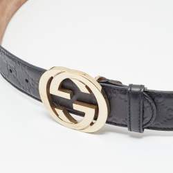 مملوكة مسبقًا Gucci Black Guccissima Leather Interlocking G Buckle Belt 100CM