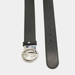 مملوكة مسبقًا Gucci Black/Dark Brown Leather 1973 Reversible Buckle Belt 90CM