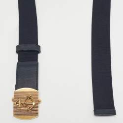 Pre Owned Gucci Navy Blue Canvas and Leather Anchor Buckle Belt 100CM