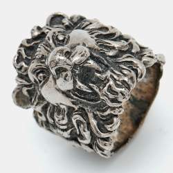 Pre Owned Gucci Lion Head Silver Tone Ring Size 59