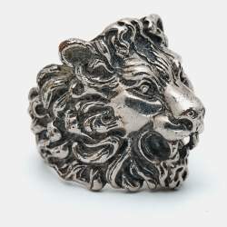Pre Owned Gucci Lion Head Silver Tone Ring Size 59