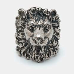 Pre Owned Gucci Lion Head Silver Tone Ring Size 59